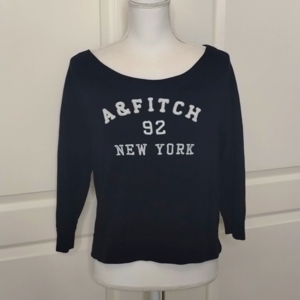 Abercrombie & Fit h Women's small Y2K navy blue cropped sweatshirt raised letter
